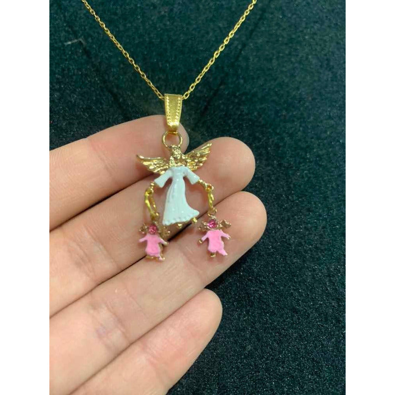 Dije Angel De La Guarda Colgante Baño En Oro Con Cristal 3cm