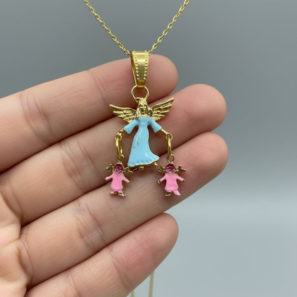 Dije Angel De La Guarda Colgante Baño En Oro Con Cristal 3cm