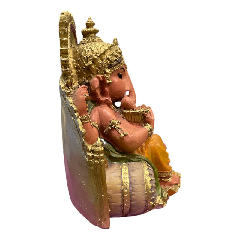 Estatua Ganesh Trono Resina 14 Cm.