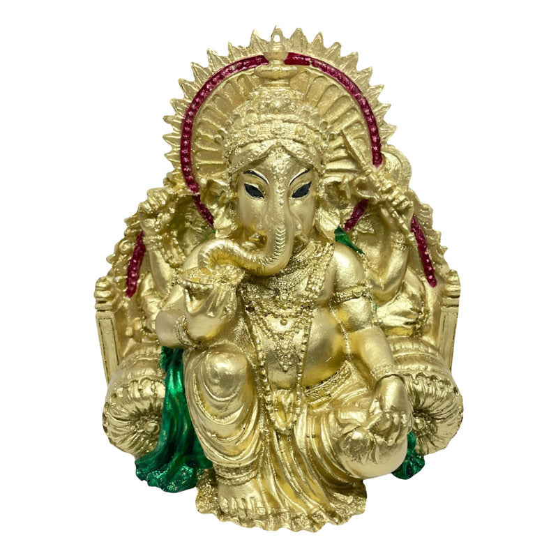 Estatua Ganesh Trono Resina 14 Cm.