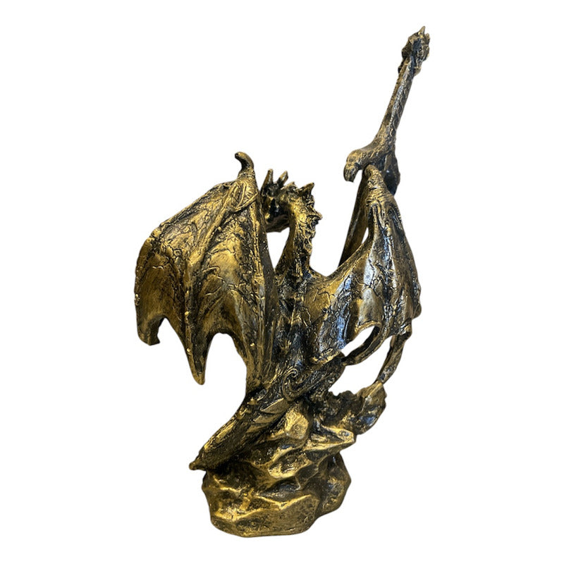 Dragon Dorado Figura Decorativa 12 Cm De Resina Mexicana