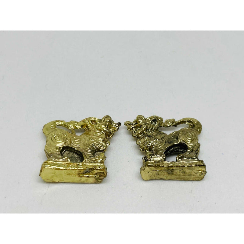 Perros Fu Par En Metal Dorado Pequeños