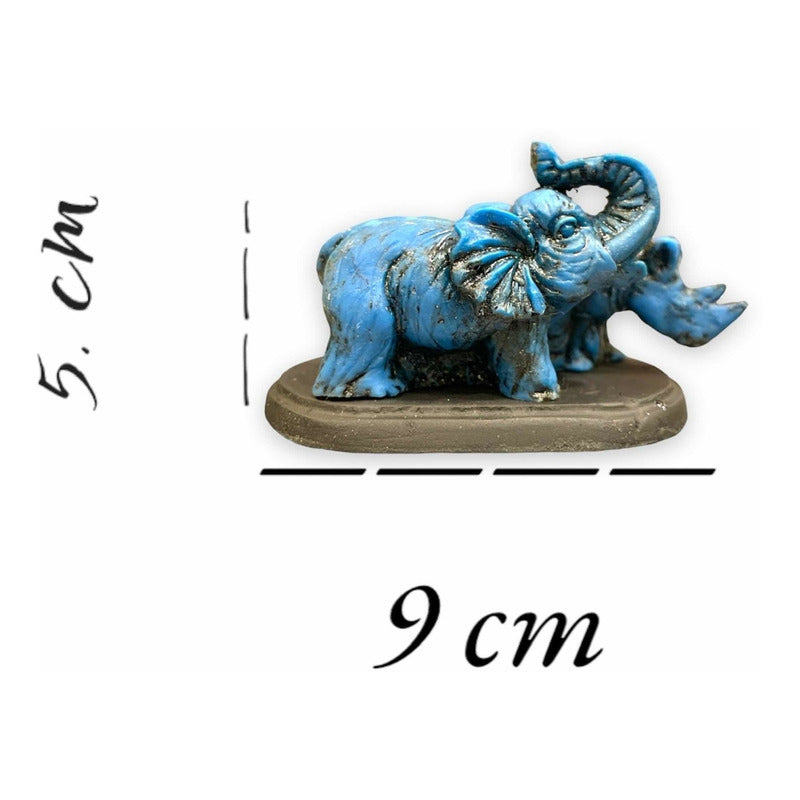 Elefante Y Rinoceronte Azul Resina Nacional 6 Cm