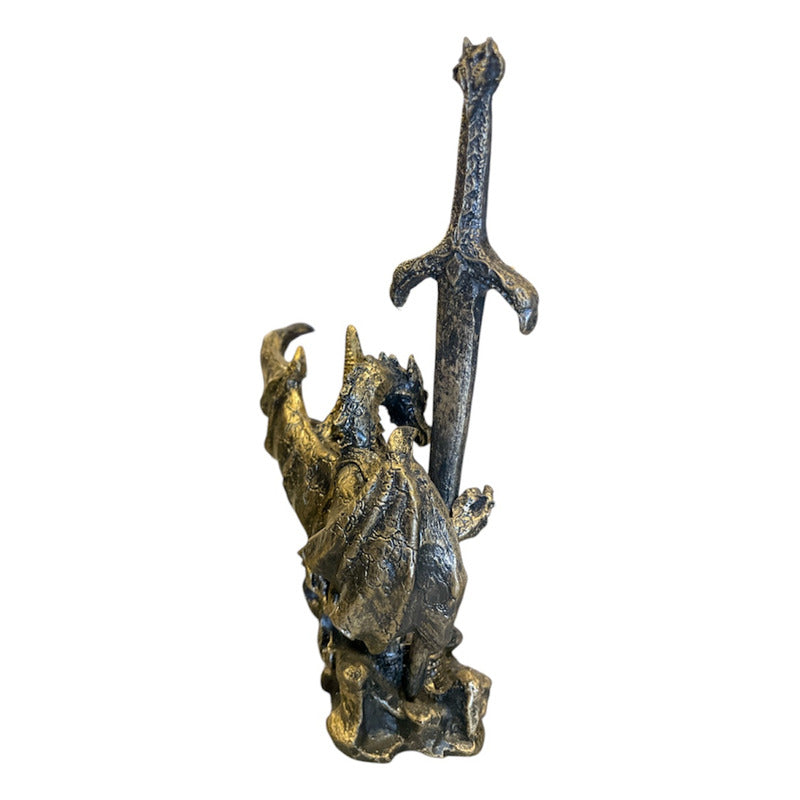 Dragon Dorado Figura Decorativa 12 Cm De Resina Mexicana