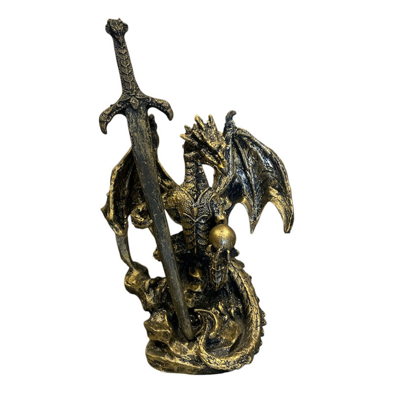 Dragon Dorado Figura Decorativa 12 Cm De Resina Mexicana