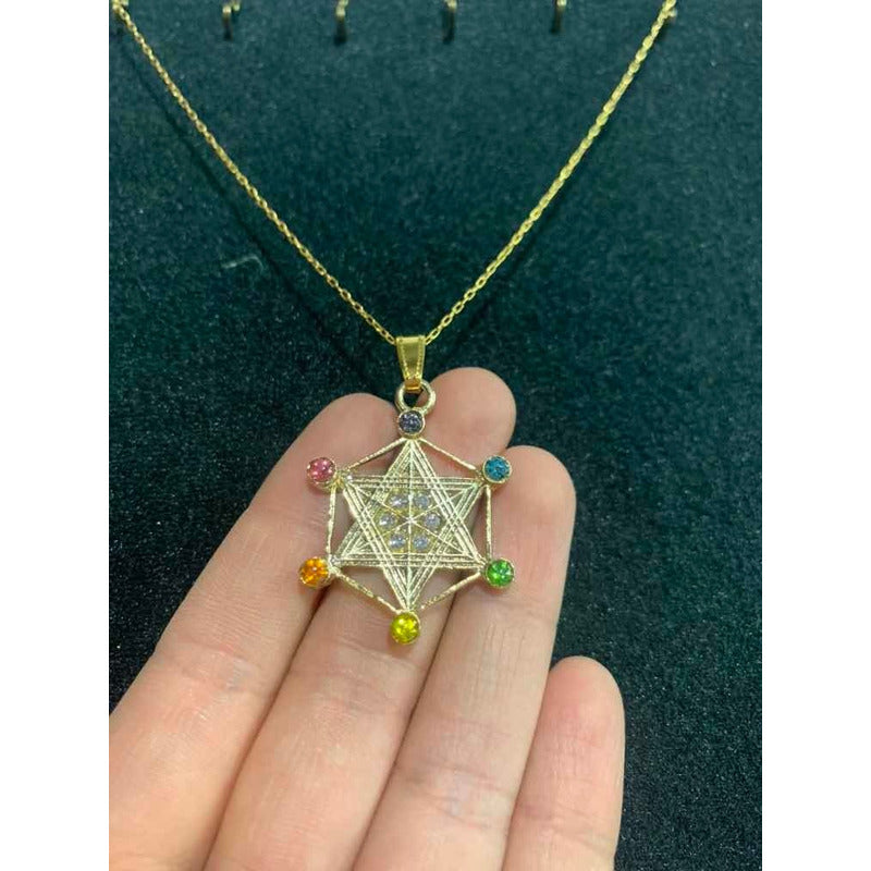 Metatron Dije Baño De Oro Con Cadena Con Cristal