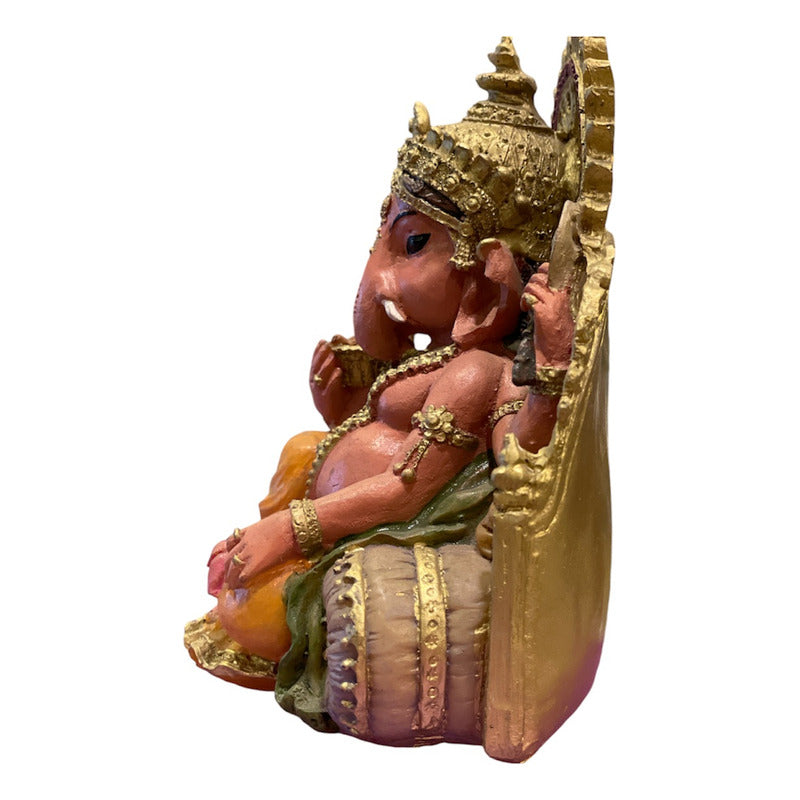 Estatua Ganesh Trono Resina 14 Cm.