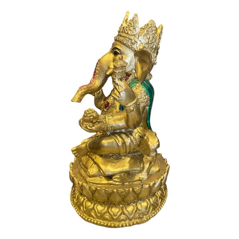 Ganesh Corona Flor De Listo Resina Nacional 16 Cm