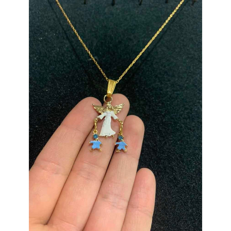 Dije Angel De La Guarda Colgante Baño En Oro Con Cristal 3cm