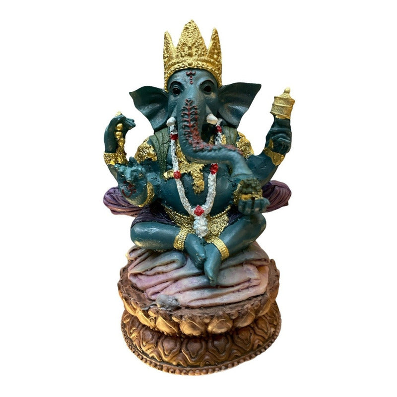 Ganesh Corona Flor De Listo Resina Nacional 16 Cm