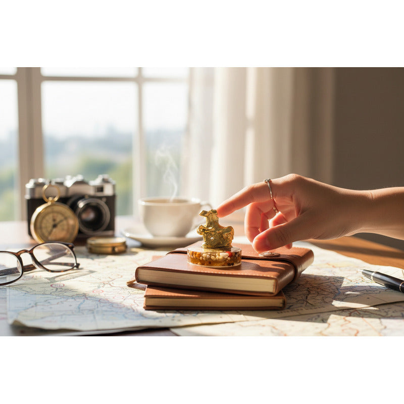 Caballo Sobre Semillas Escultura De Resina 4 Cm Alto Ambar