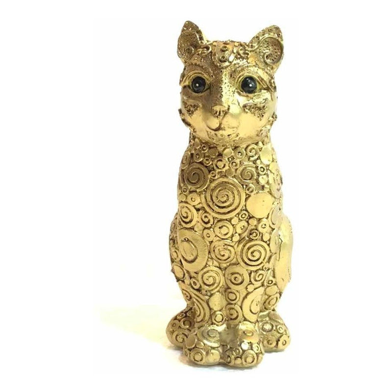 Gato De La Suerte Resina Dorado 17 Cm