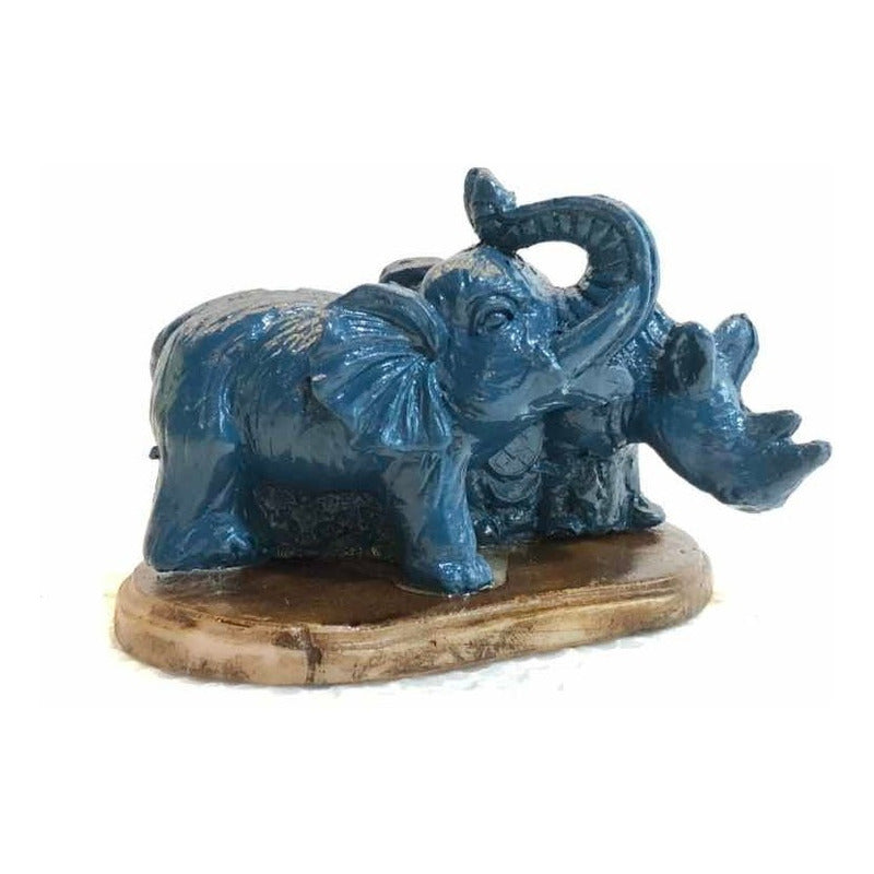 Elefante Y Rinoceronte Azul Resina Nacional 6 Cm