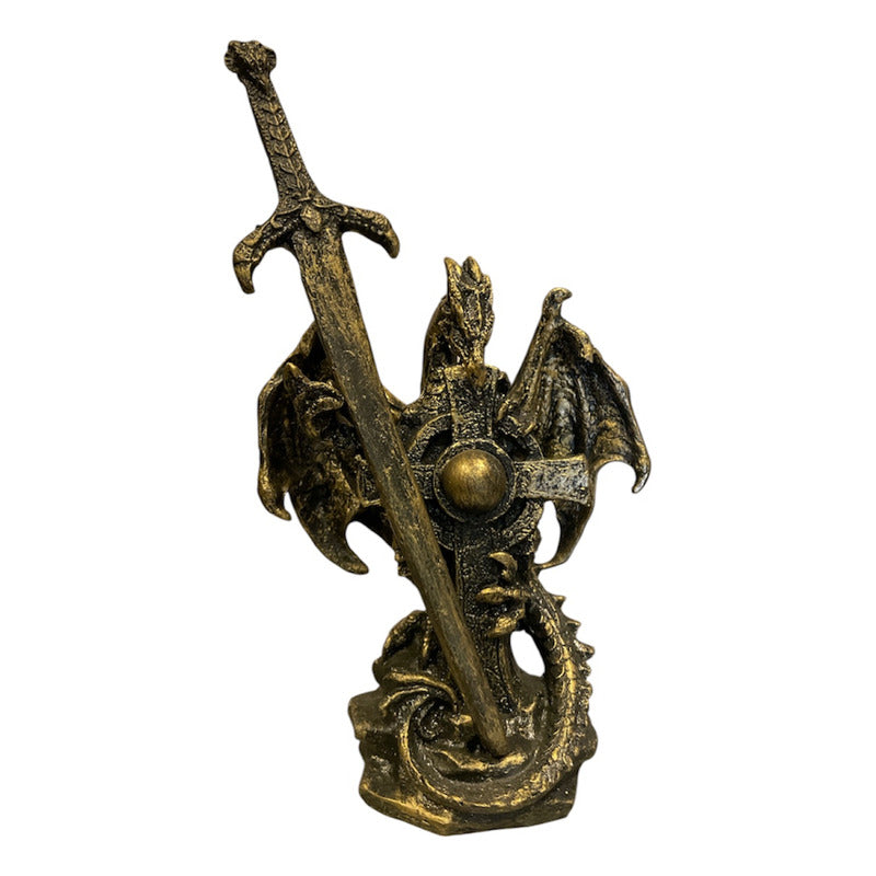 Dragon Dorado Figura Decorativa 12 Cm De Resina Mexicana