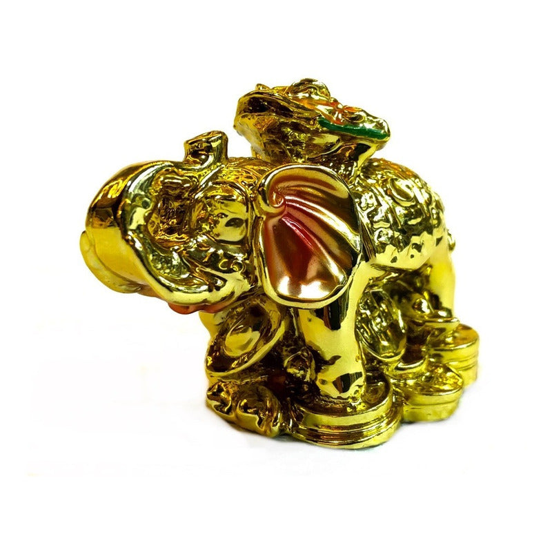 Elefante Con Rana Dorado Figura De Resina 7 Cm Alto