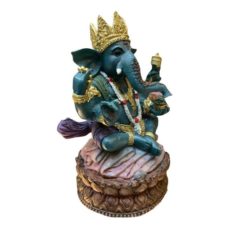 Ganesh Corona Flor De Listo Resina Nacional 16 Cm