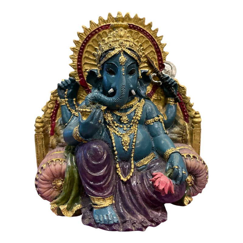 Estatua Ganesh Trono Resina 14 Cm.