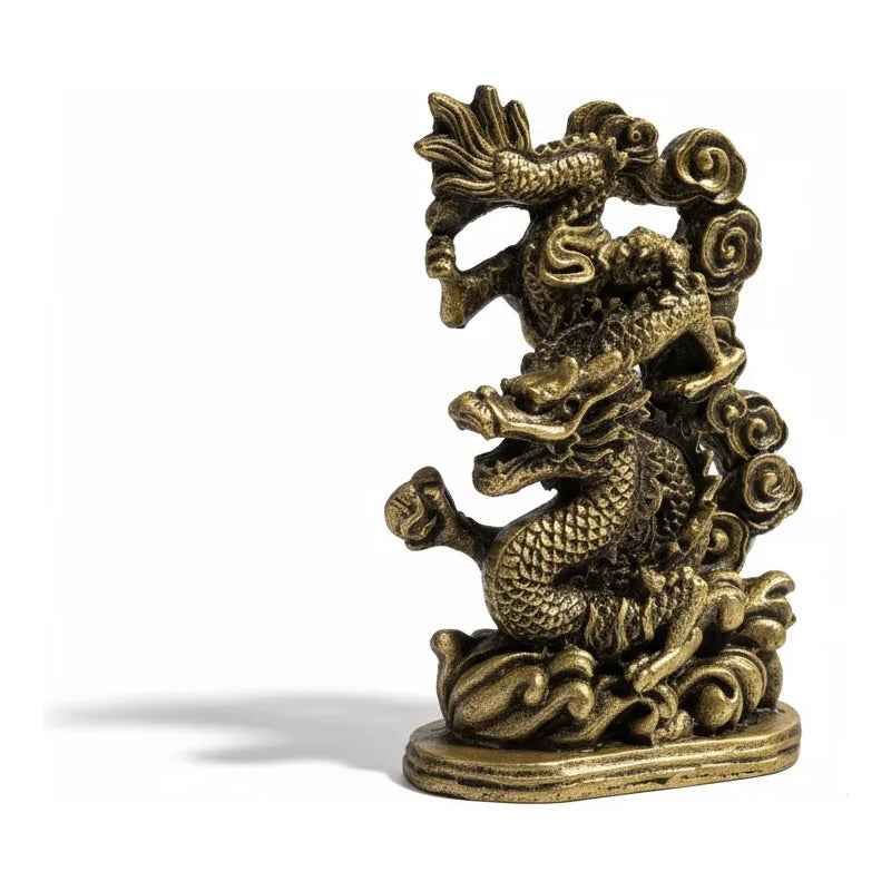 Kit Feng Shui: Ave Fénix Estatua Resina Dorado Oscuro 13cm + Dragón Chino Abundancia Dorado 13cm