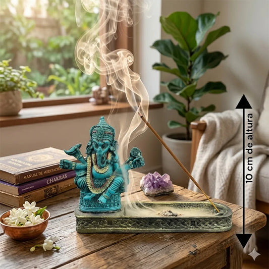 Porta Incienso Con Figura De Ganesh 10 Cm De Altura Turquesa Ganesh by HEREJE