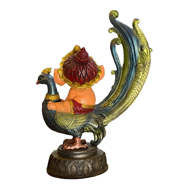 Ganesh Pavo Real Figura Resina Prosperidad 24cm 3 Colores