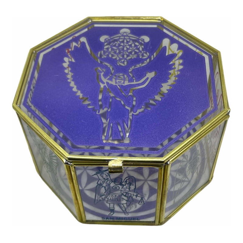 Metatron Con Los 7 Arcangeles Caja De Cristal 15 Cm Grabado