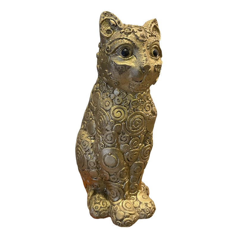 Gato Chino Dorado 17 Cm Figura De Resina