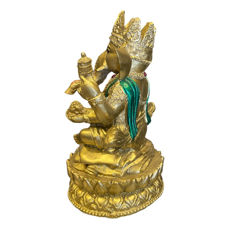 Ganesh Corona Flor De Listo Resina Nacional 16 Cm