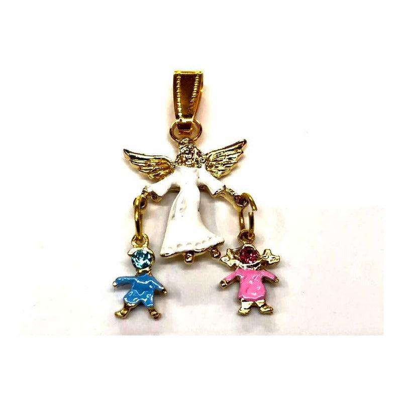 Dije Angel De La Guarda Colgante Baño En Oro Con Cristal 3cm