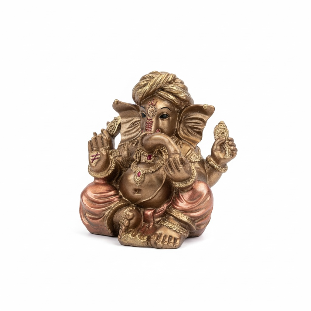 Ganesh Turbante Escultura D Resina Hecho A Mano 15.5x17x13cm