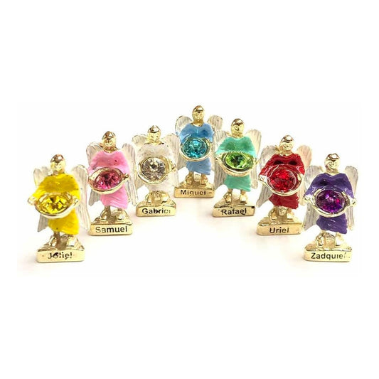 7 Arcangeles Juego Baño De Oro Con Cristal 3 Cm