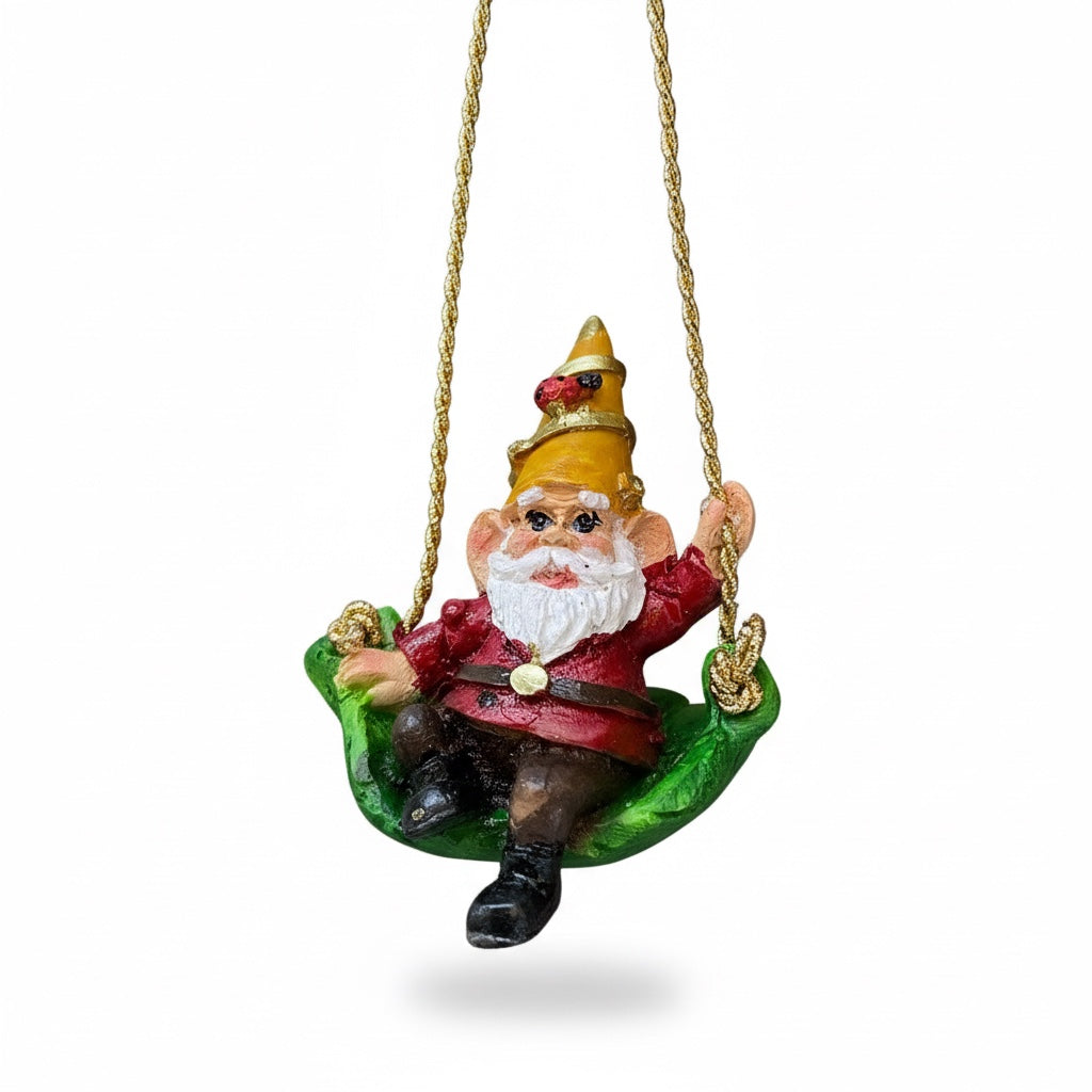 Gnomo En Columpio Figura De Resina Decorativa De 9cm De Alto