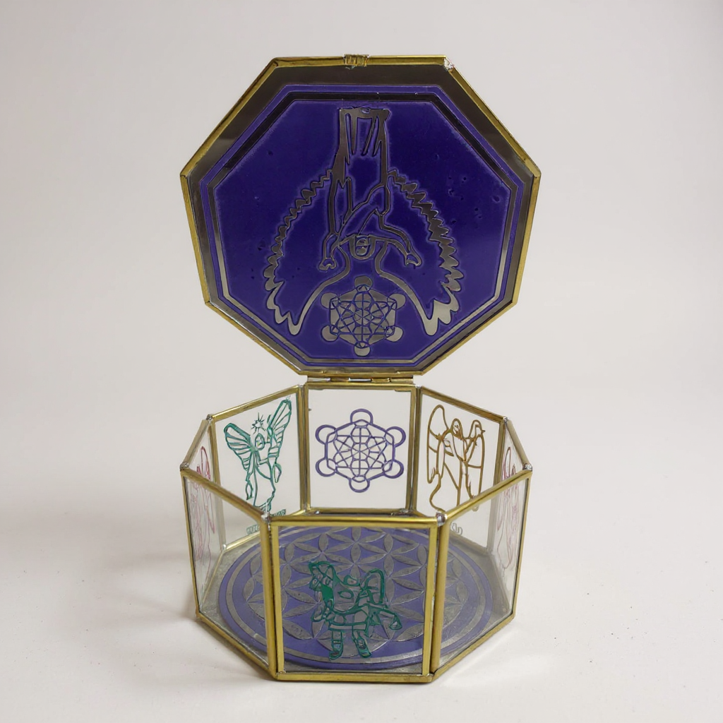Metatron Con Los 7 Arcangeles Caja De Cristal 15 Cm Grabado