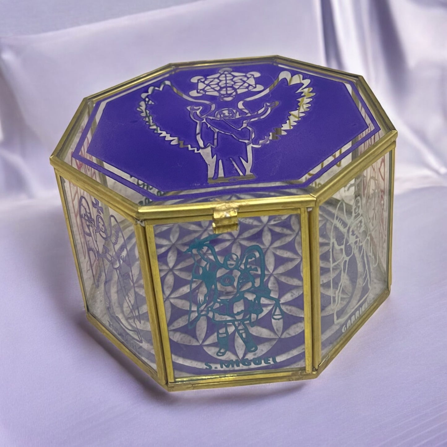 Metatron Con Los 7 Arcangeles Caja De Cristal 15 Cm Grabado