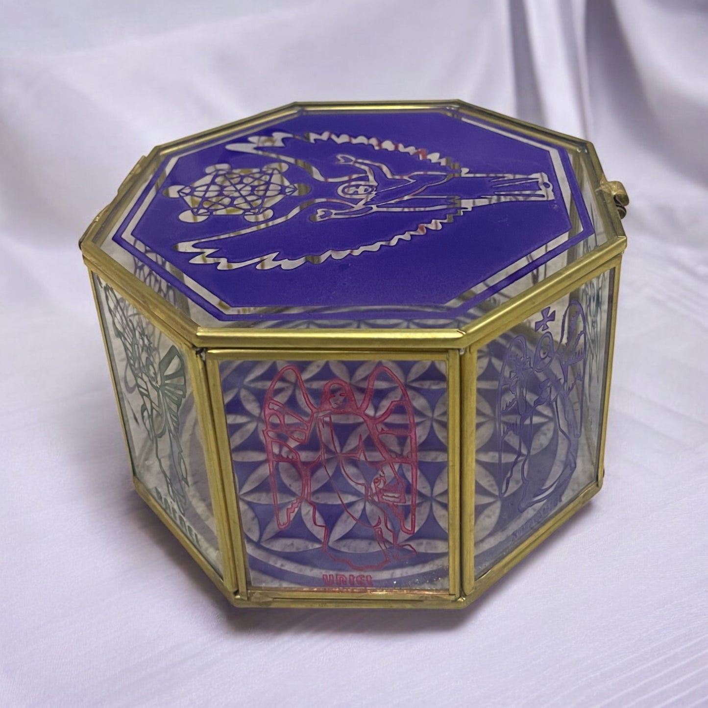 Metatron Con Los 7 Arcangeles Caja De Cristal 15 Cm Grabado