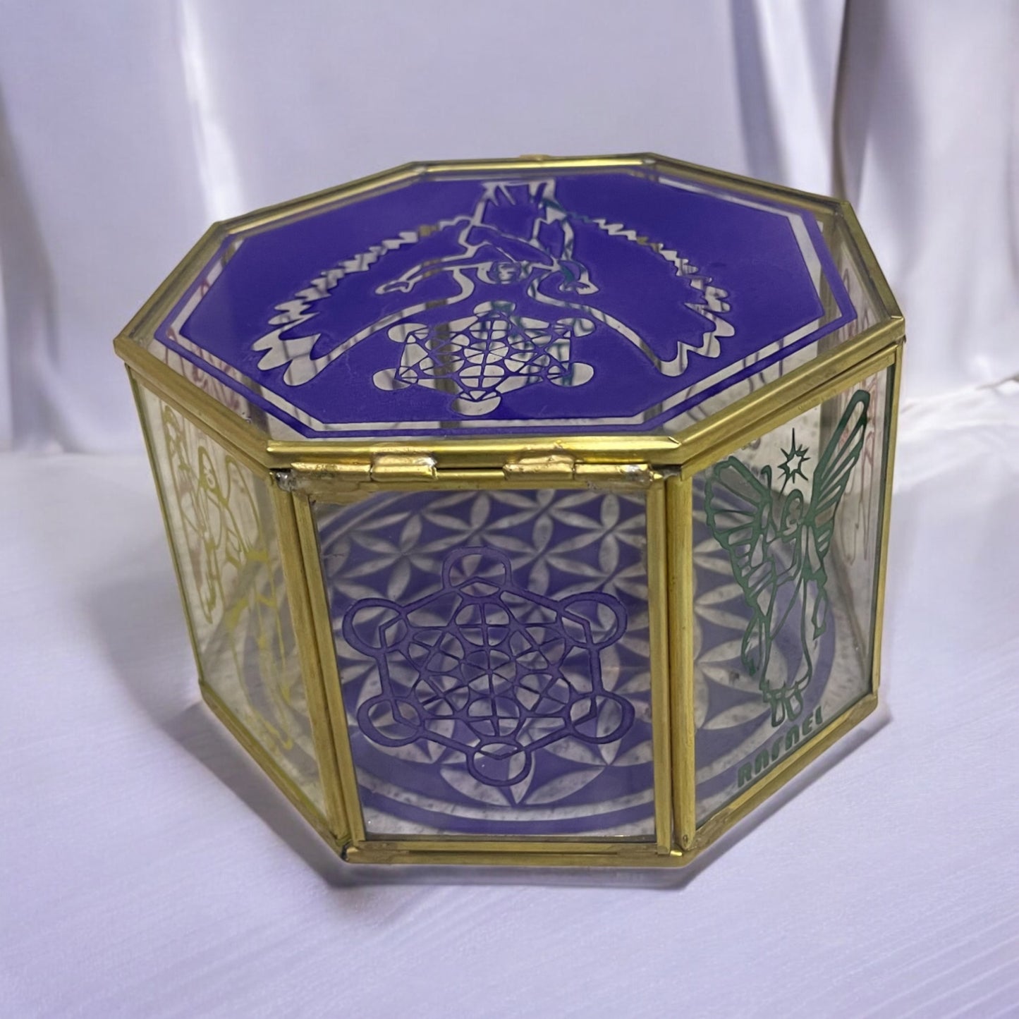Metatron Con Los 7 Arcangeles Caja De Cristal 15 Cm Grabado