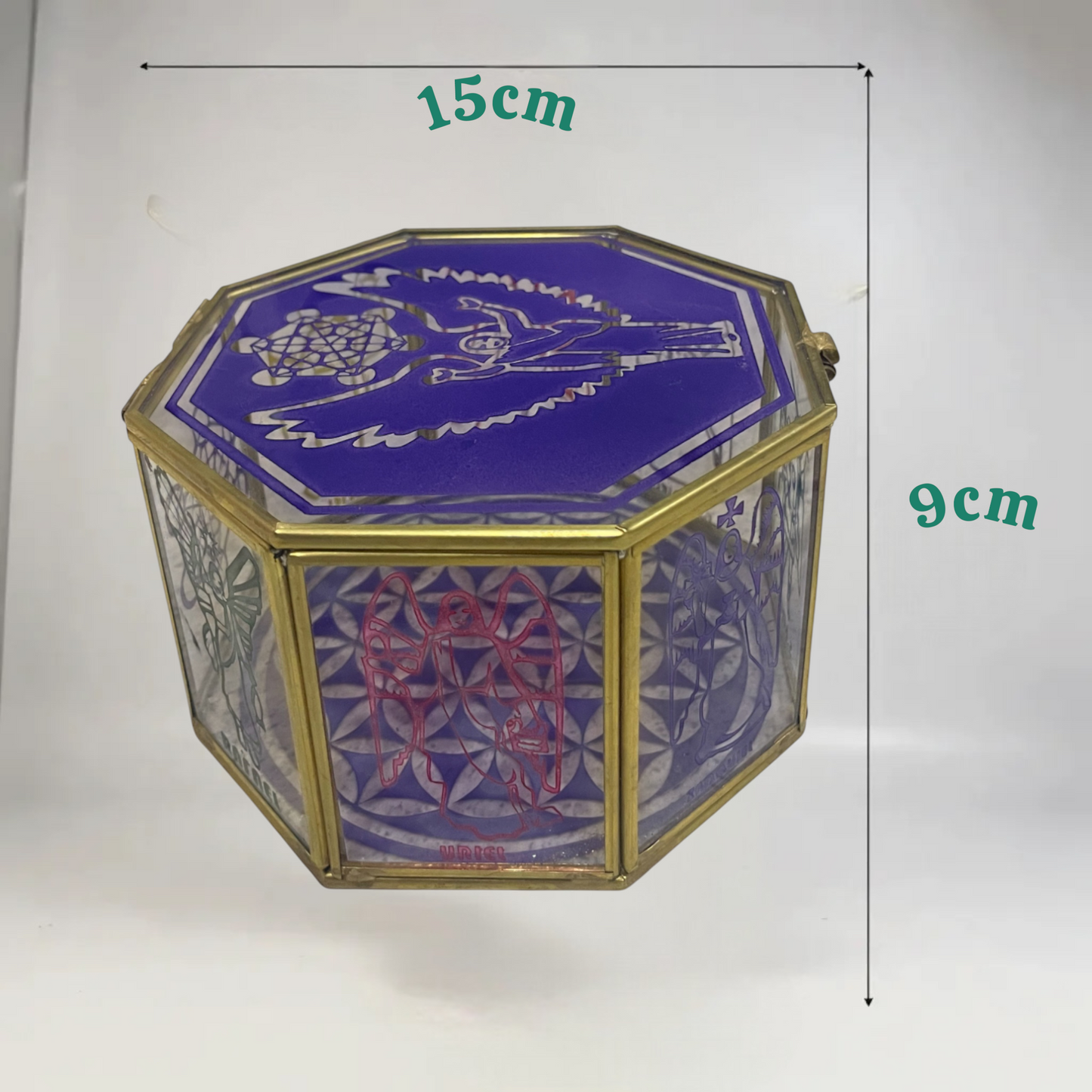 Metatron Con Los 7 Arcangeles Caja De Cristal 15 Cm Grabado
