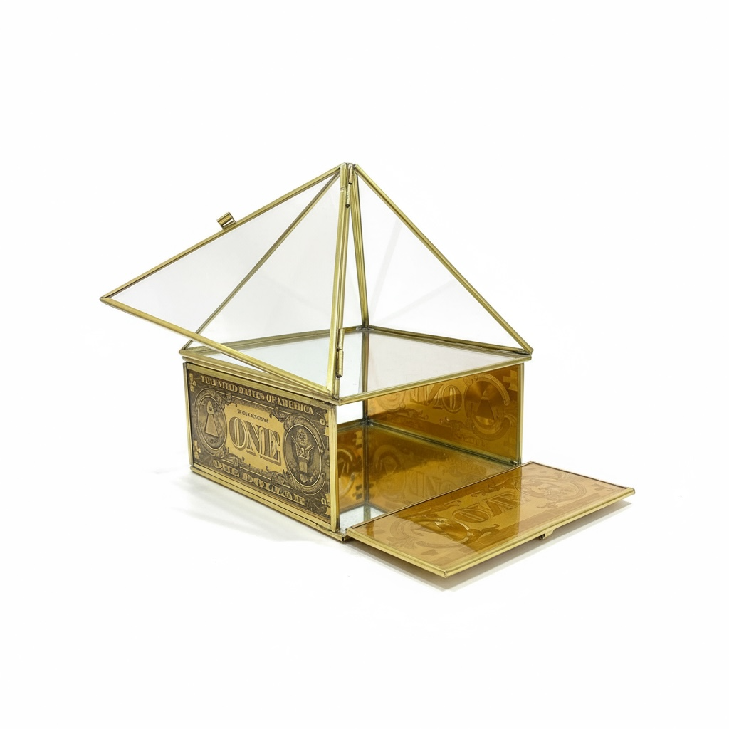 Caja De Vidrio Doble Piramide Con Billete Parrilla Reiki 19x15x15 cm