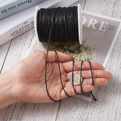 Pulsera de macramé con cordón de algodón encerado de 100 yardas, 1,5 mm, para hacer joyas, hilo encerado (negro)
