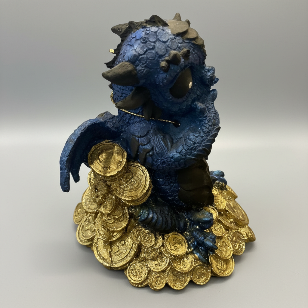 Dragón Tipo Bebe Resina 14.5 Cm Nacional Pintado A Mano.