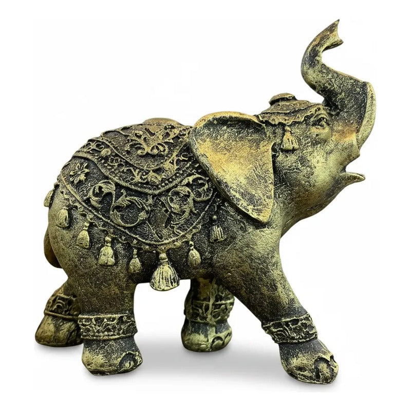 Figura Elefante De La Suerte Hindú Resina Dorado 13 Cm Dorado Oscuro by HEREJE