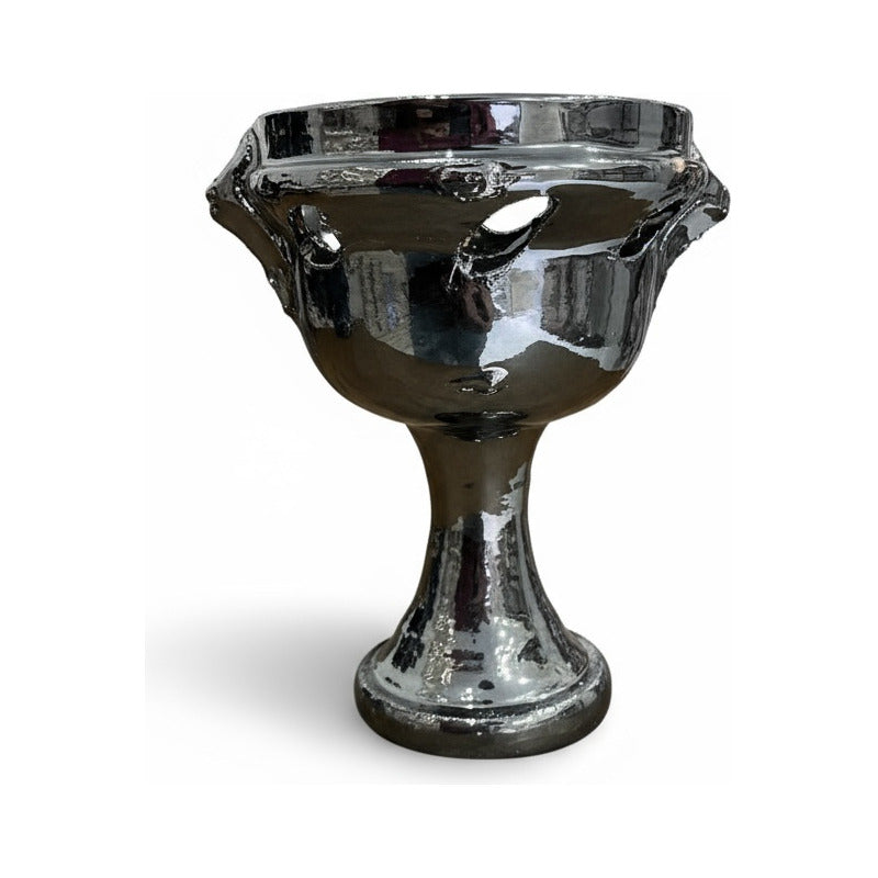 Sahumerio Copalera Porta Incienso Barro Vidriado 16x11x13 Cm Negro Lisa