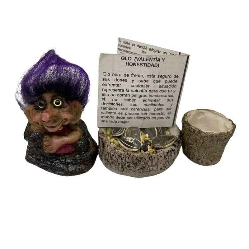 Troll Mini + Comedero + Semillas + Tarjeta Varios Modelos Glow Honestidad Y Valentia 5.2cm