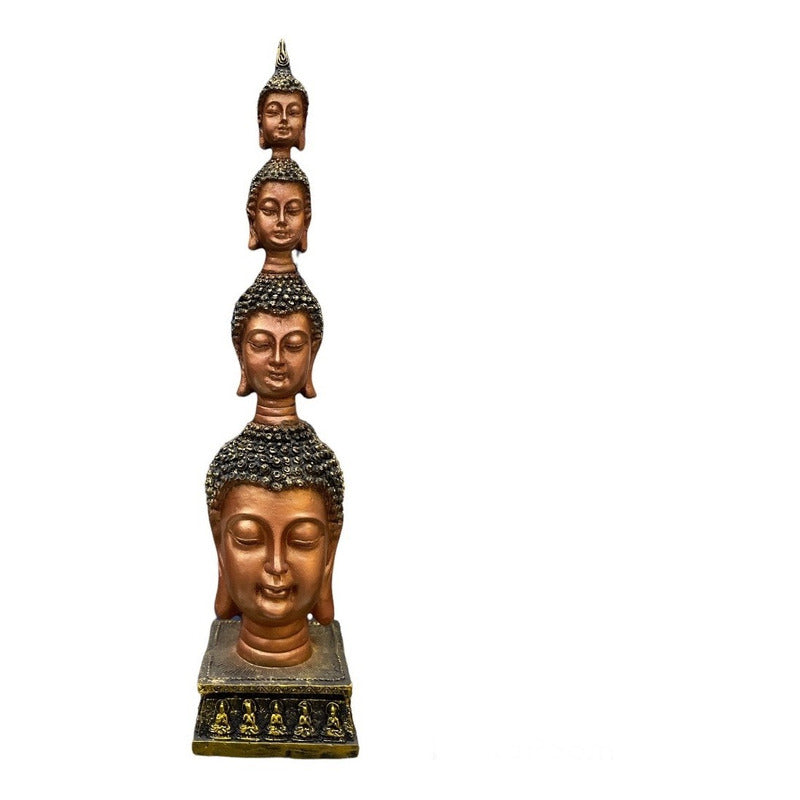Buda Pedestal Cabezas Figura De Resina 26 Cm Alto