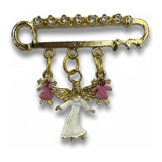 Angel De La Guarda Prendedor 7 Baños De Oro Con Cristal. Rosa Rosa by HEREJE
