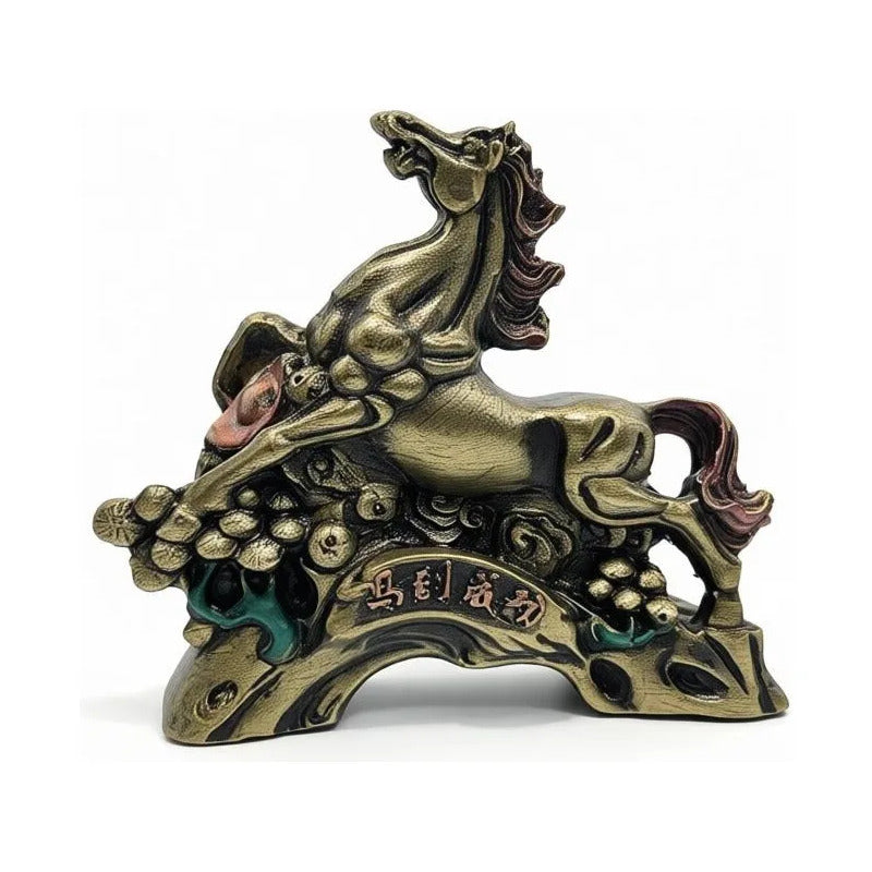 Caballo Del Año Chino Figura De Resina 6.5x8x2.5cm Dorado Oscuro by HEREJE