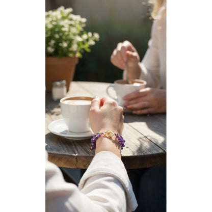 Pulsera De Cuarzo Separaciones De Metal En Hilo Ajustable Circulo Amatista 17 Cm