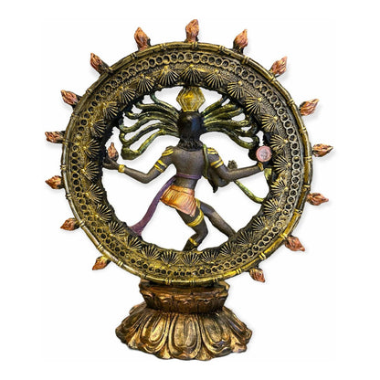 Shiva Nataraja Danza Cosmica 22.5x20x8cm Pintado A Mano. Bronce by HEREJE