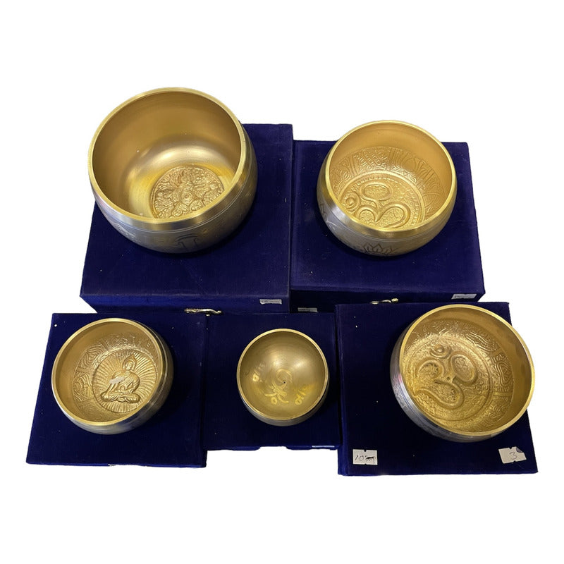 Cuenco Tibetano Lety Juego 5 Caja Dorado 7 Metales.