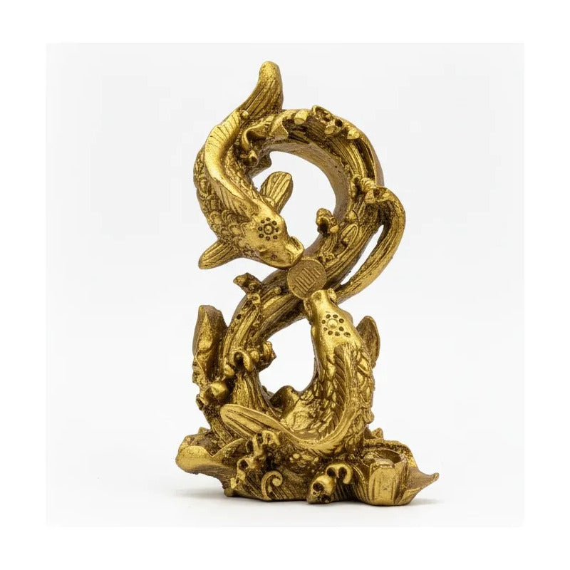 Figura Peces Koi Dorados Feng Shui 14cm Abundancia Dorado by HEREJE