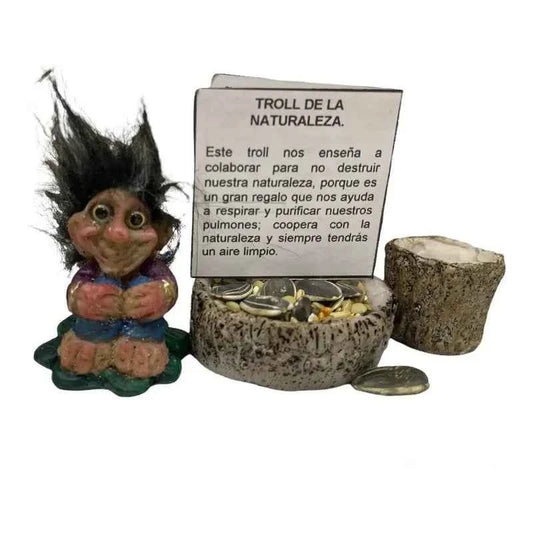 Troll Mini + Comedero + Semillas + Tarjeta Varios Modelos Naturaleza 4.5cm